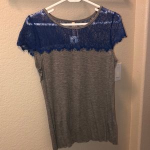 Blue lace and gray shirt